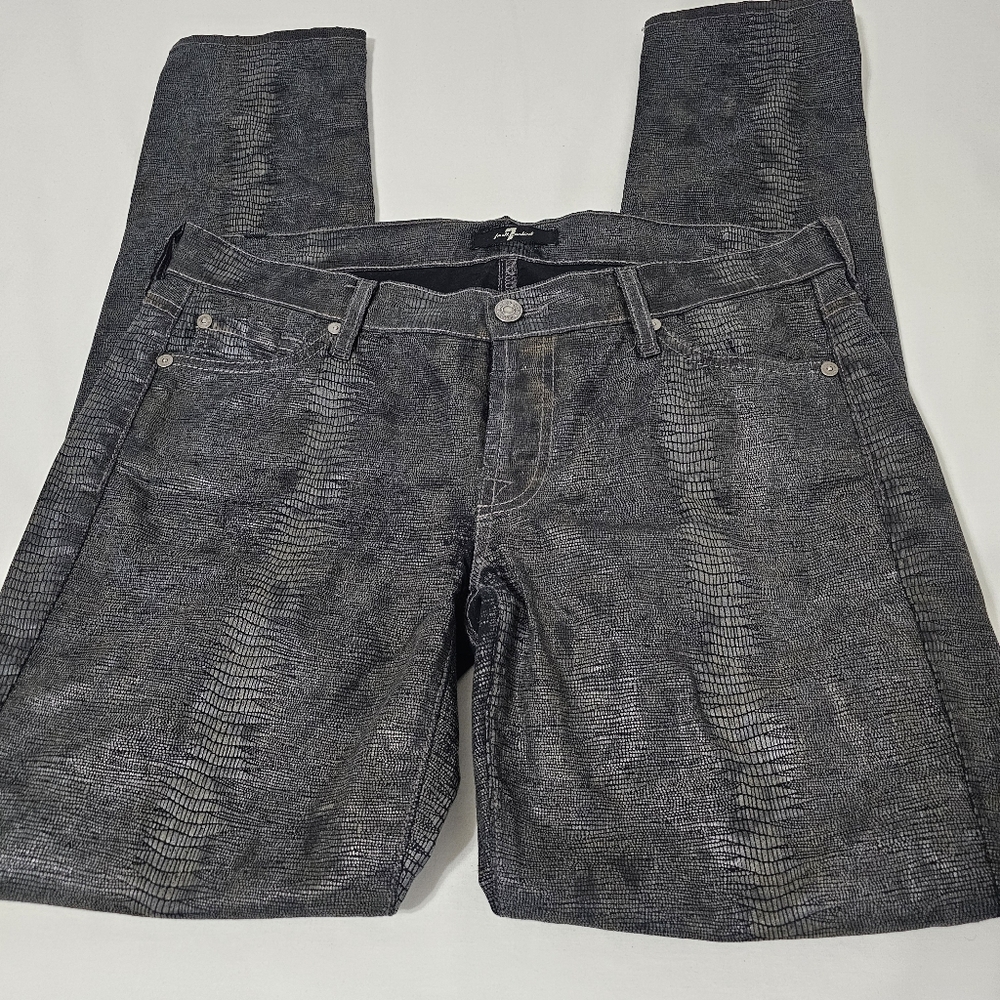 7 For All Mankind Black Grayish Lizard Snake Animal Print Pants Women's Size 29